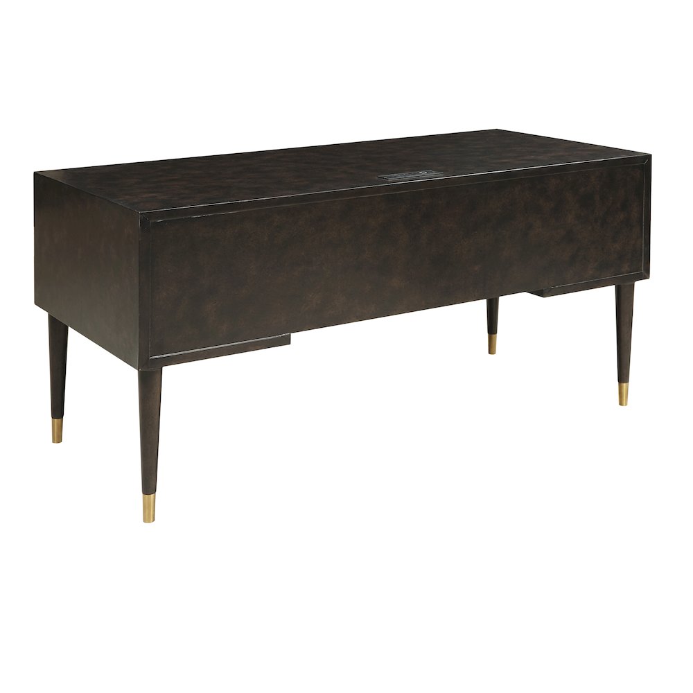 4-Drawer Desk with Charging Port in Chocolate Burl Brown