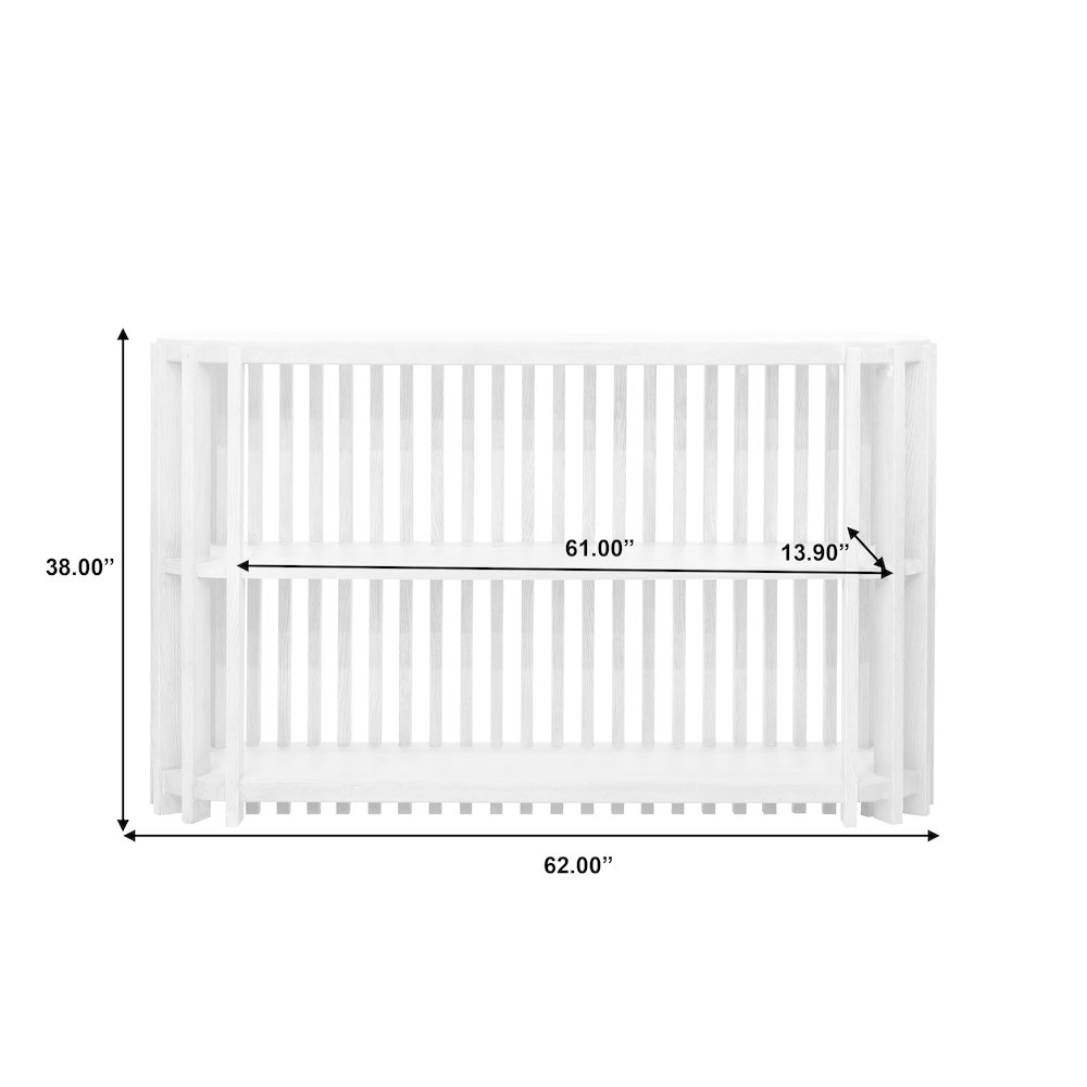 Wood Slat Display Console with Concrete Top