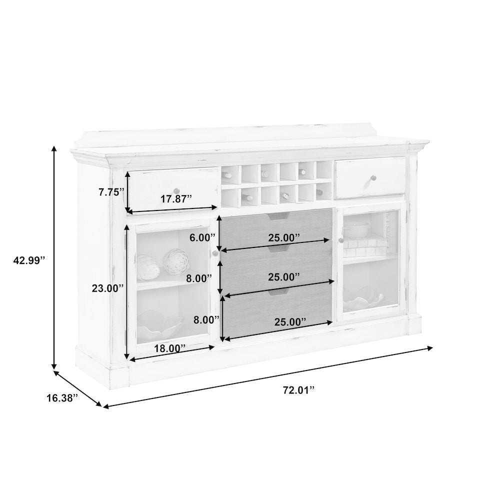 Distressed Sideboard with Storage and USB in White