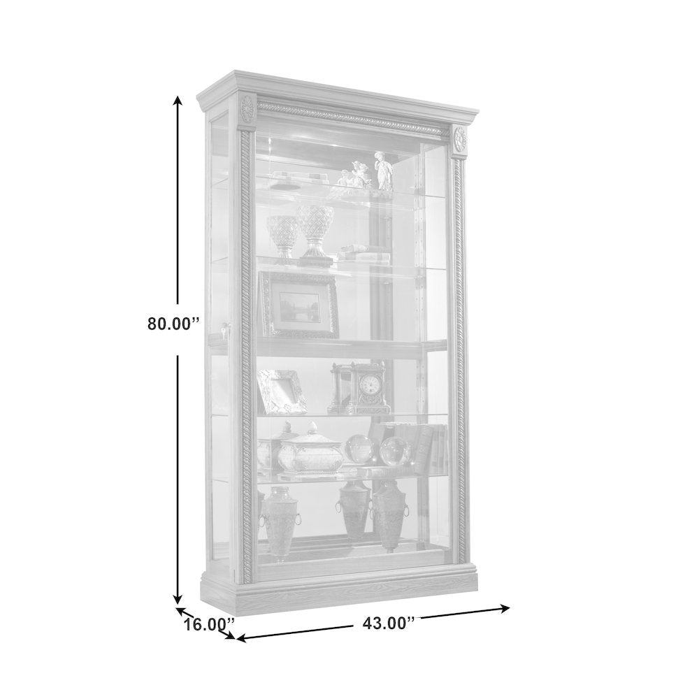 Lighted Sliding Door 5 Shelf Curio Cabinet in Maple Brown