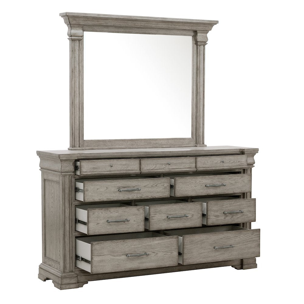 Madison Ridge 10 Drawer Dresser and Framed Mirror in Heritage Taupe