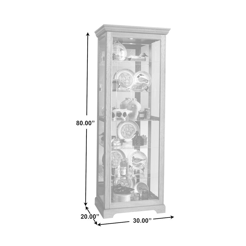 Sliding Door 5 Shelf Curio Cabinet in Golden Oak Brown