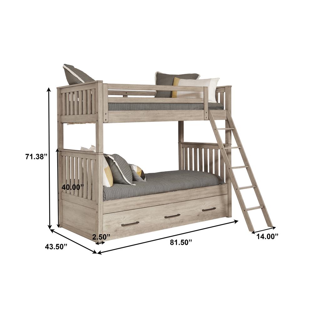 Kids Twin Bunk Bed with Trundle in River Birch Brown