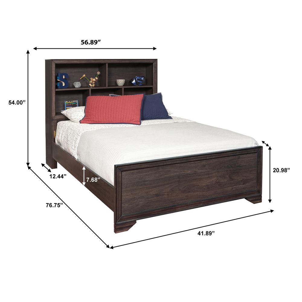 Kids Full Bed Bookcase Headboard in Espresso Brown