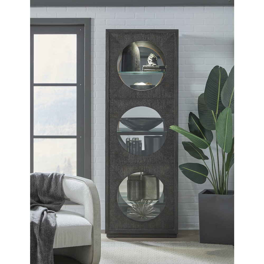 Contemporary Side Entry Curio Cabinet, Dark Wood Finish