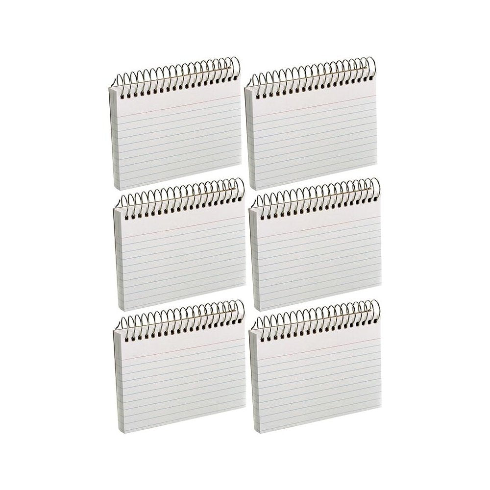 Spiral Index Cards, 3" x 5", White, Ruled, 50 Per Pack, 6 Packs