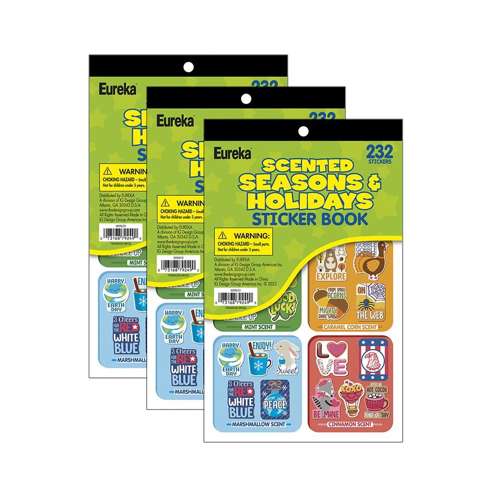Seasons & Holidays Scented Stickerbook, 232 Stickers Per Book, Pack of 3