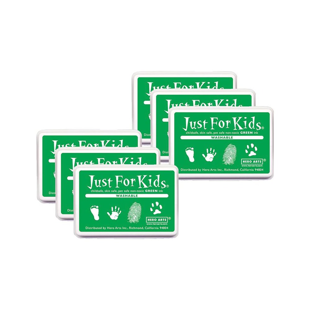 Just for Kids Washable Ink Pad, Green, Pack of 6