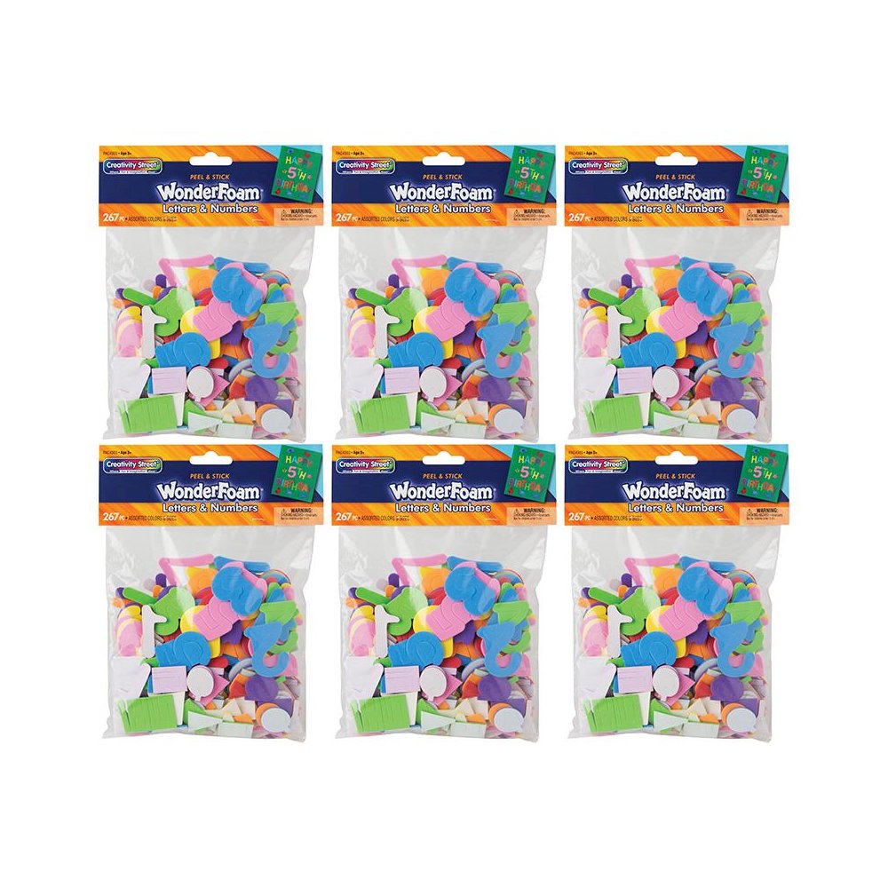 WonderFoam Peel & Stick Letters & Numbers, 267 Pieces Per Pack, 6 Packs