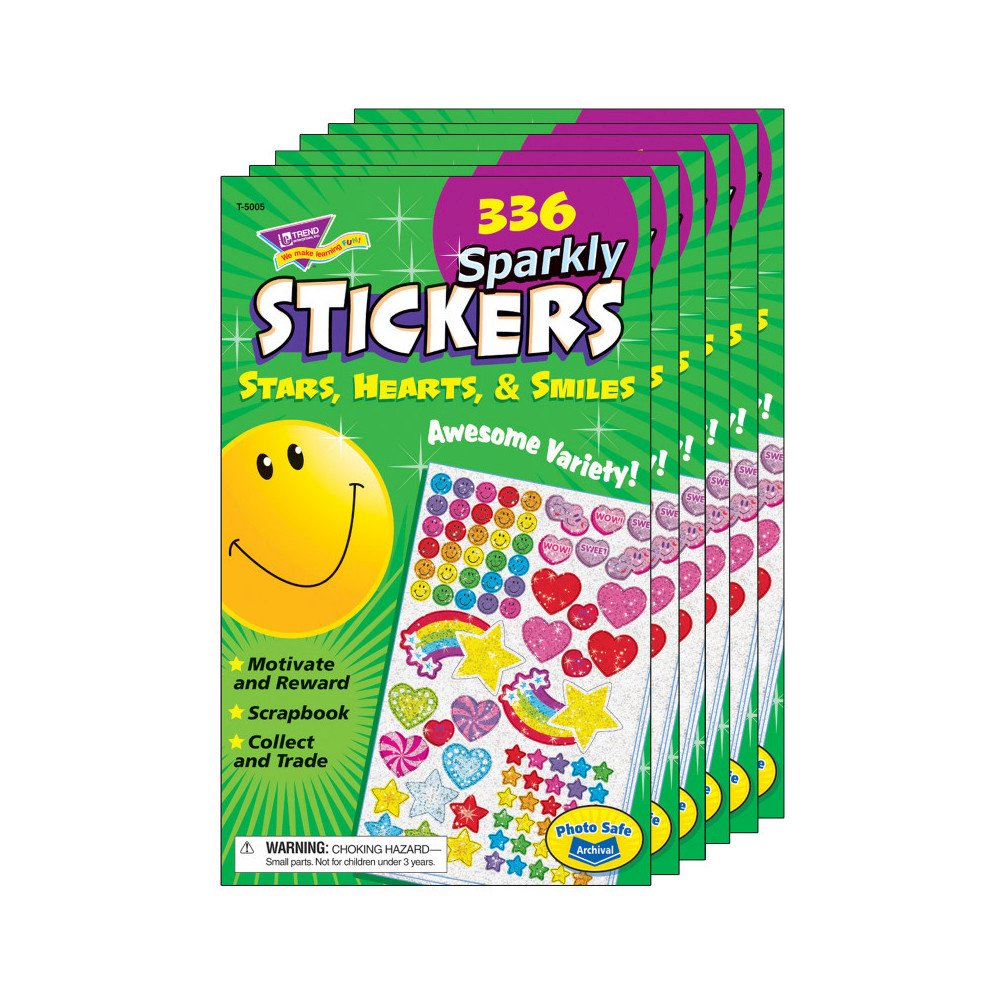 Sparkly Stars, Hearts, & Smiles Sticker Pad, 336 Stickers Per Pad, 6 Pads
