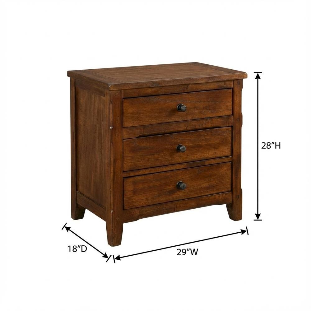 Dark Brown Night Stand with Traditional Style and Mindi Wood Design