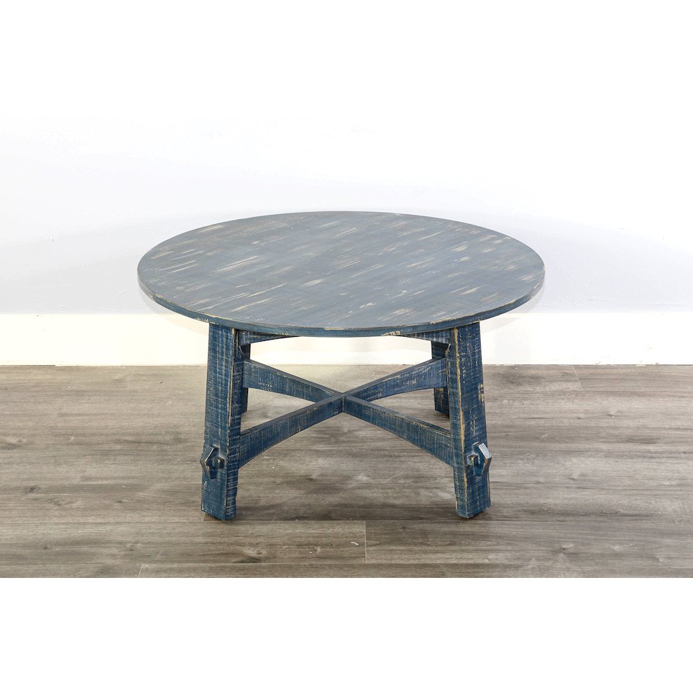 Marina Farmhouse Mahogany Wood Coffee Table in Ocean Blue