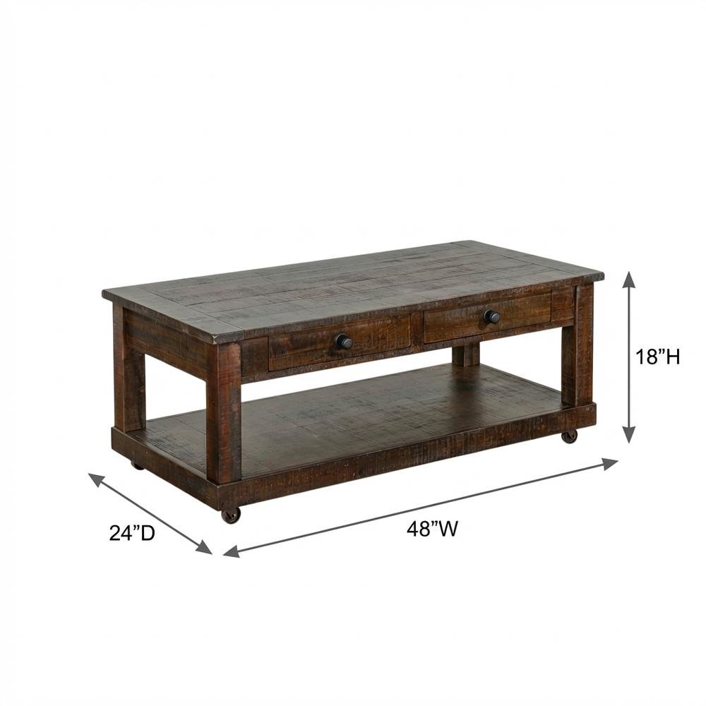 Dark Brown Coffee Table with Casters for Easy Mobility and Traditional Style