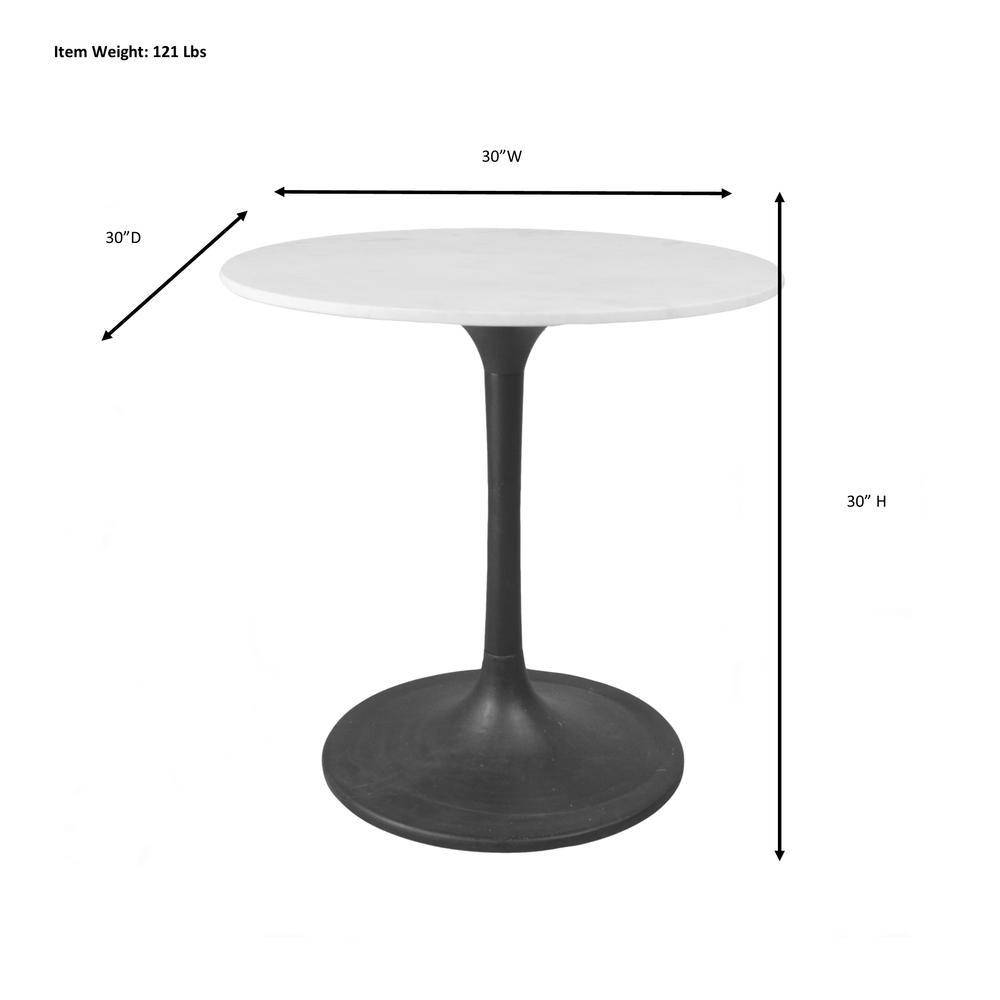 Enzo 30" Round Marble Top Dining Table - White Top - White Base