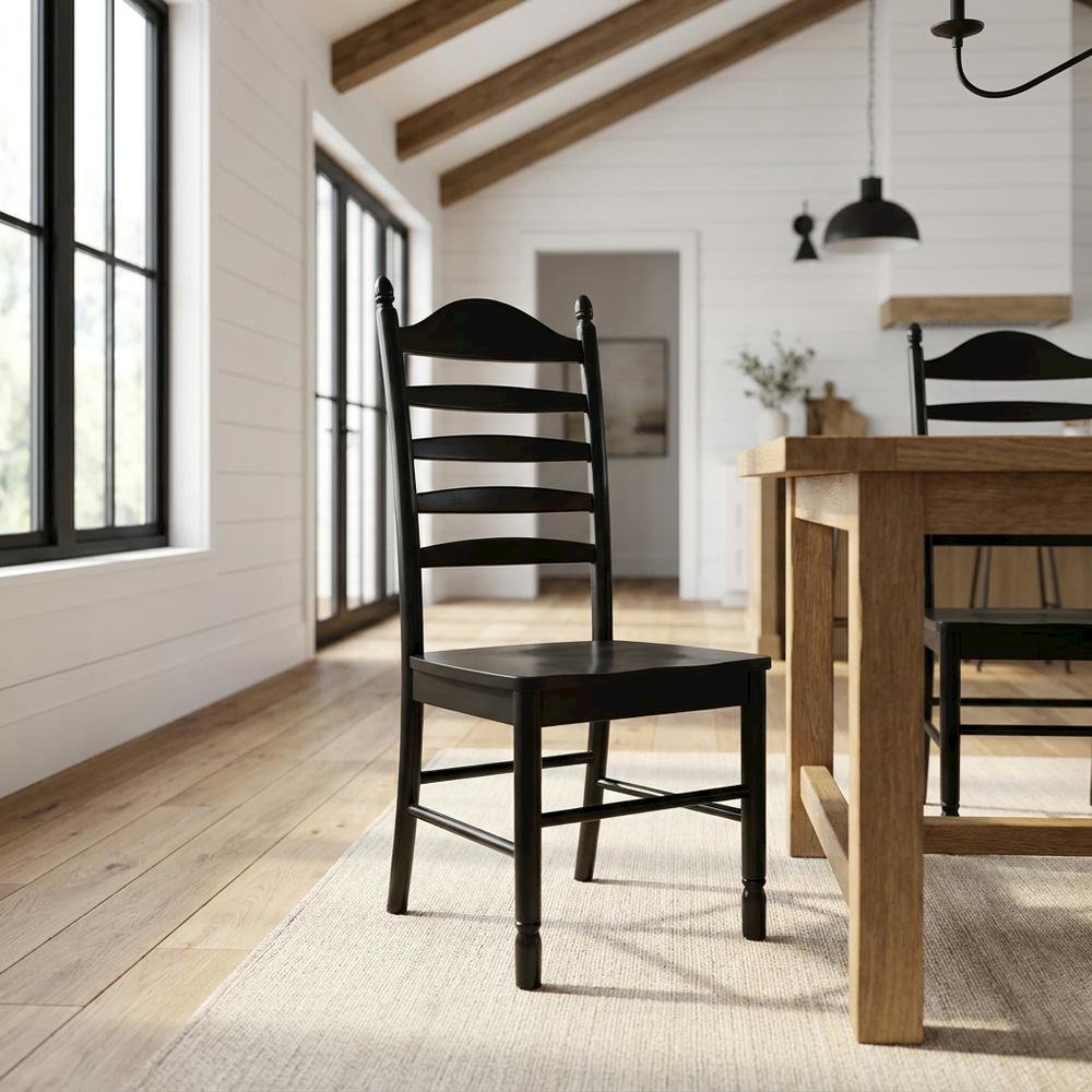 Rubberwood Farmhouse Dining Chair with Ladder Back, Antique Black