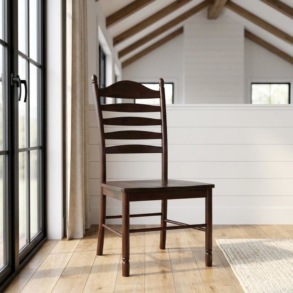 Rubberwood Farmhouse Dining Chair with Ladder Back for Dining Room, Espresso