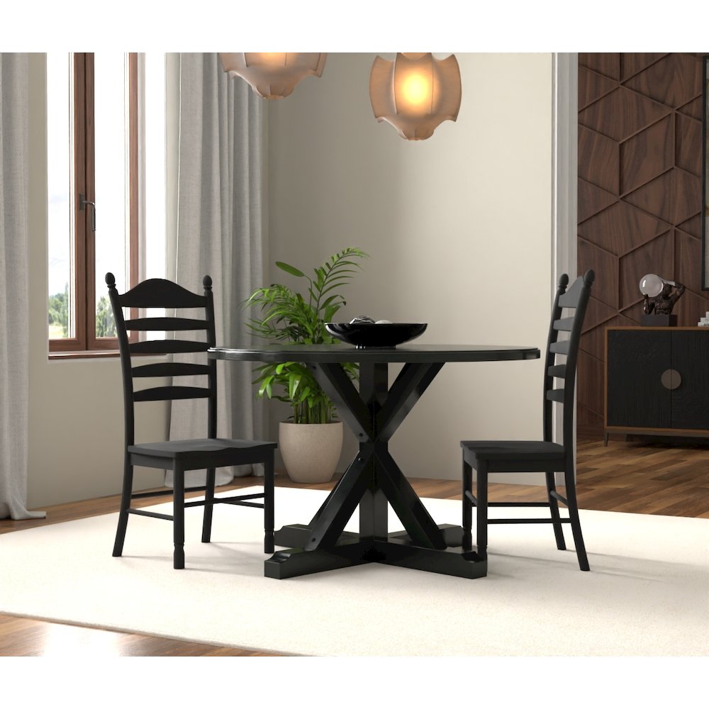 Monet X Base Dining Table with 2 Whitman Dining Chairs - Antique Black