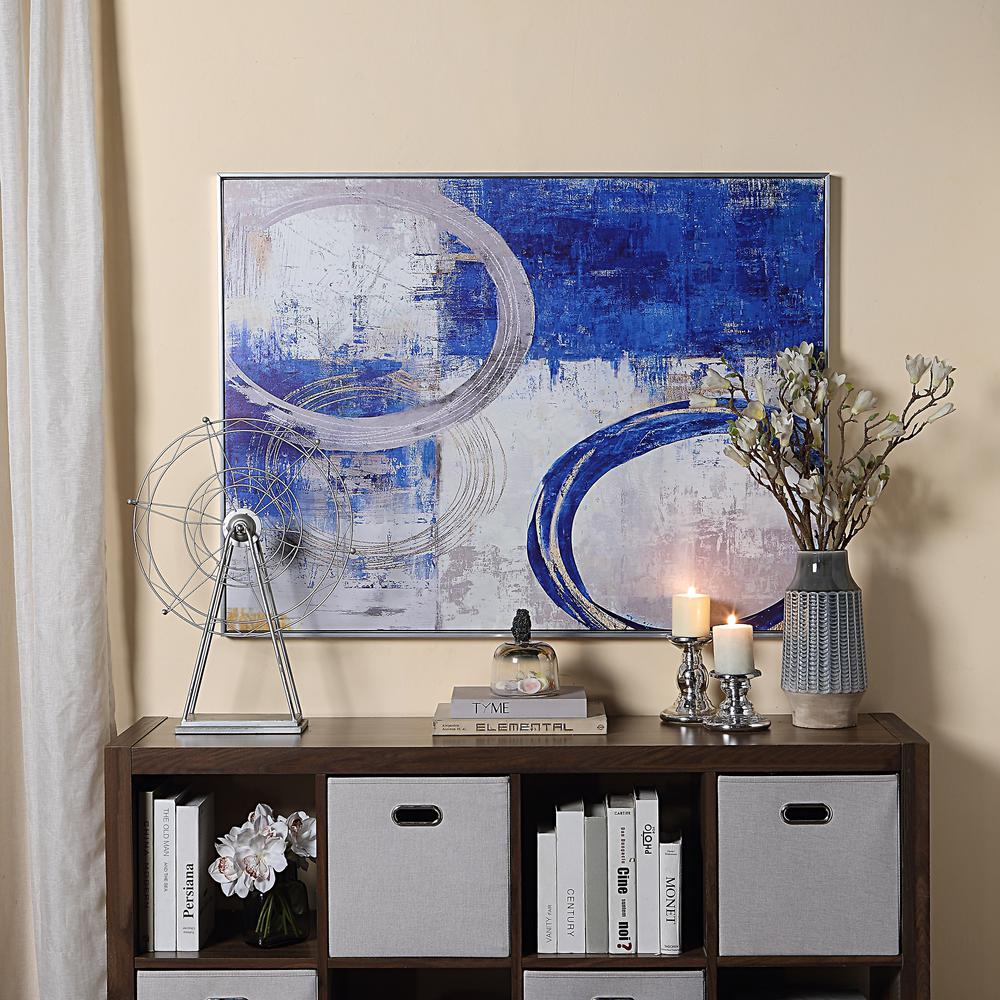 Circle Abstract Wall Art - Blue/Silver - Silver Frame - Large