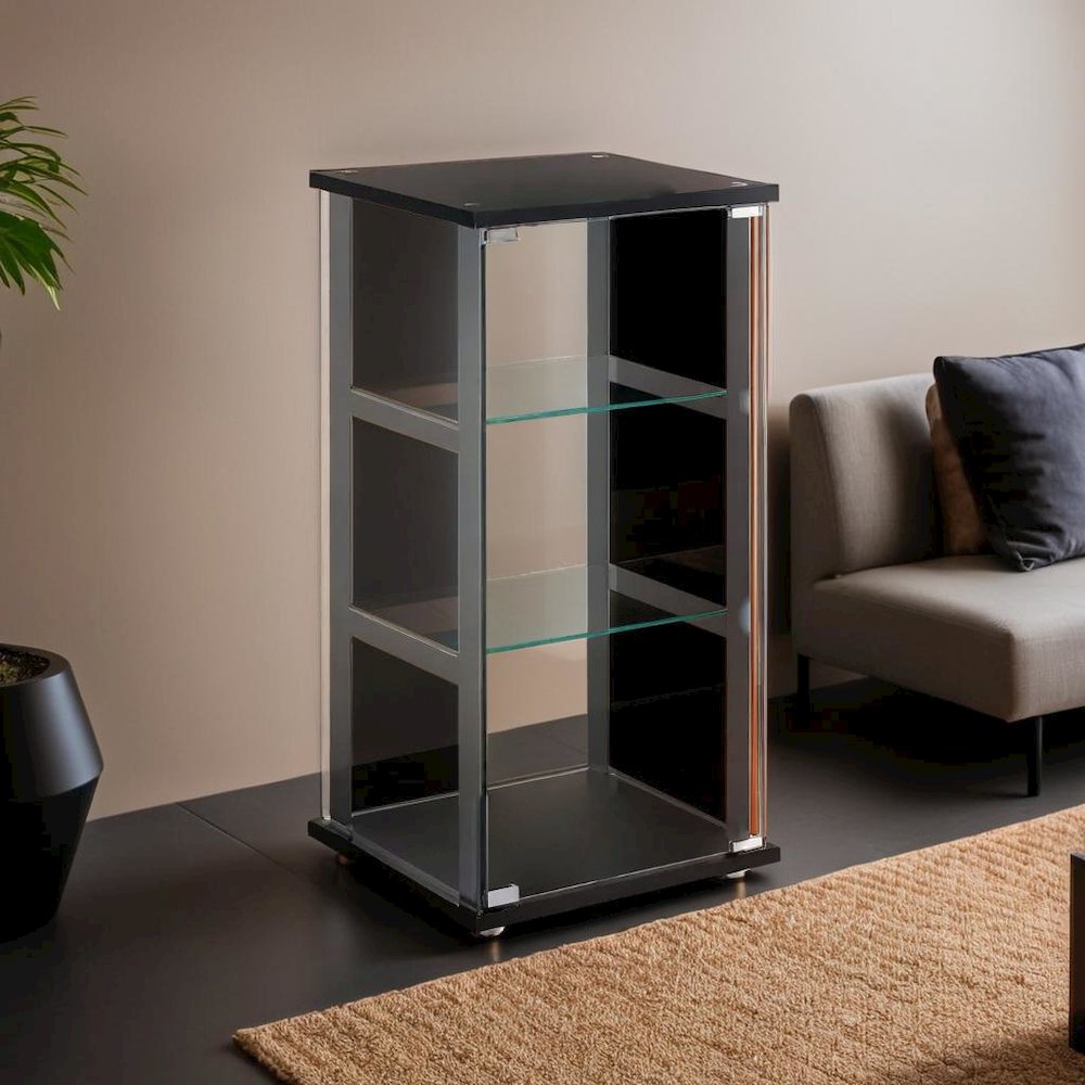 Stylish Black Glass Curio Cabinet with Three Shelves for Displaying Treasures