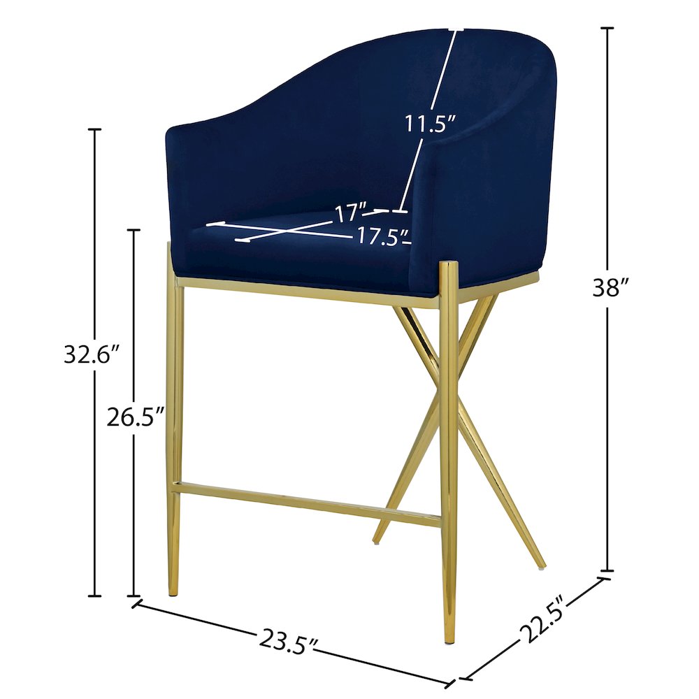 Xavier Navy Velvet Counter Stool