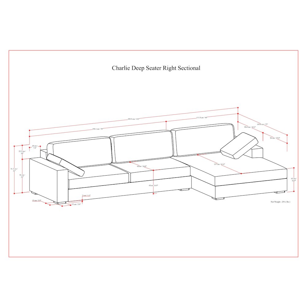 Charlie Right-Facing Sectional In Tightly Woven Performance Fabric