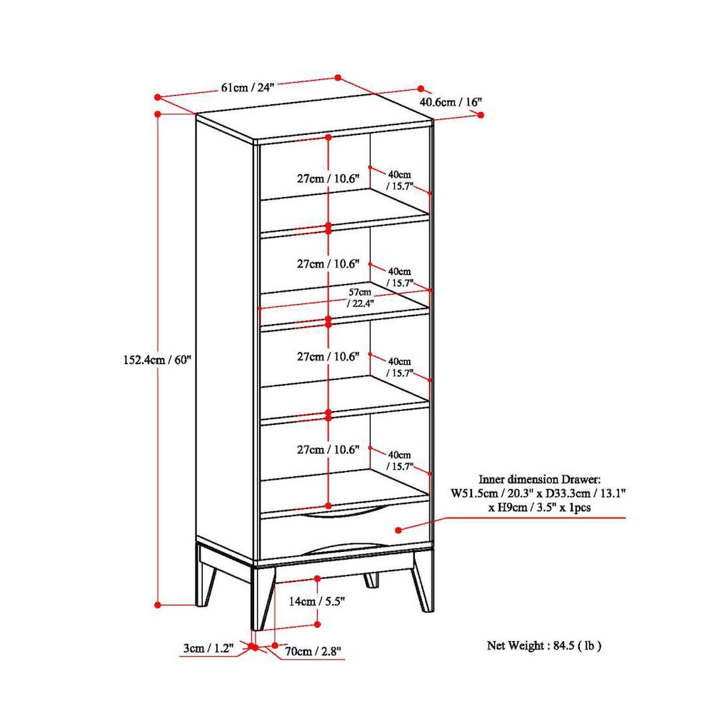 Harper Solid Hardwood Bookcase With Storage In Black