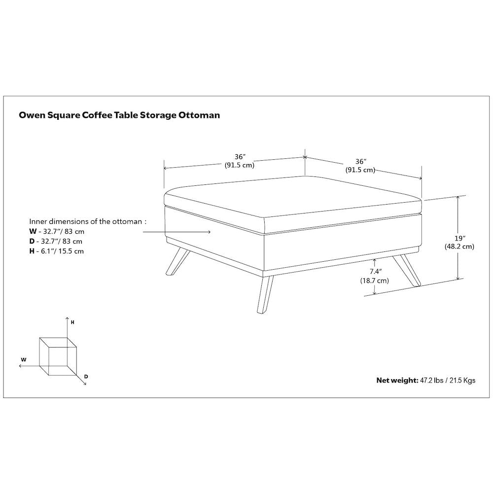 Coffee Table Storage Ottoman In Distressed Saddle Brown Vegan Faux Leather