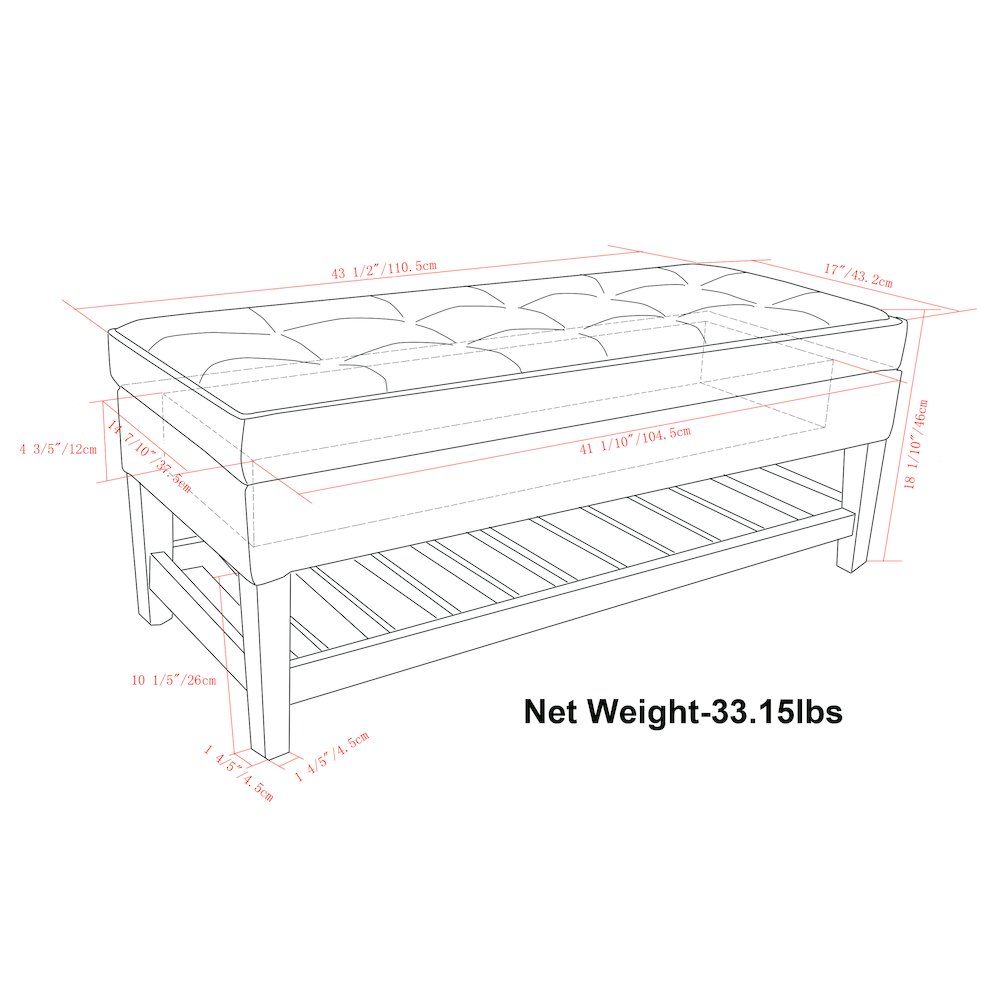 Storage Ottoman Bench With Open Bottom In Distressed Black