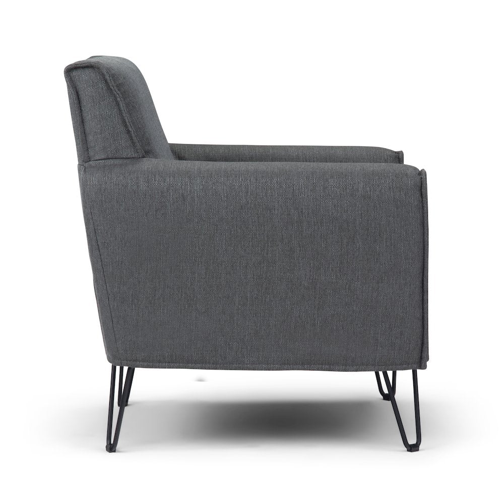 Warren Accent Chair with Hairpin Legs in Slate Grey Woven Fabric