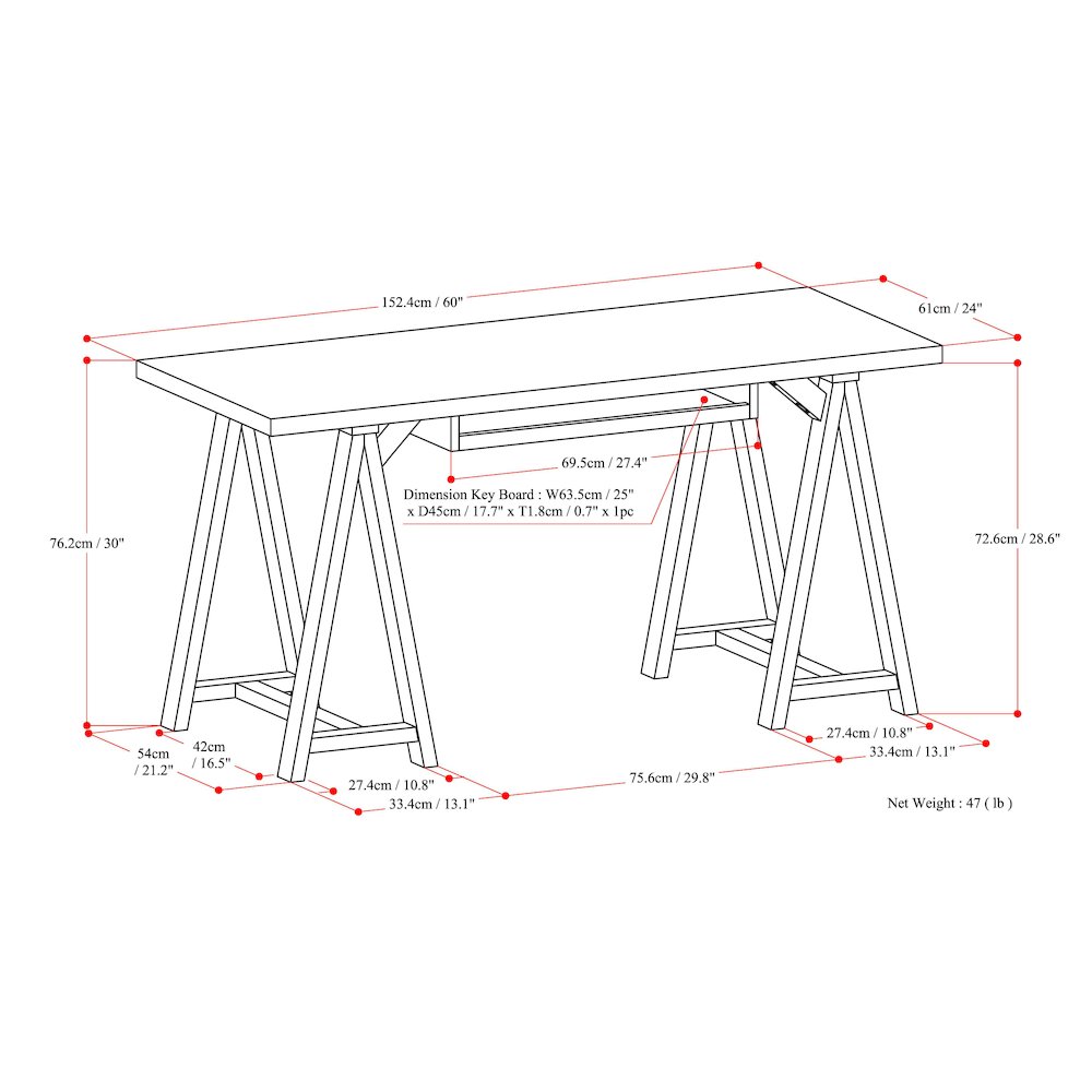 Sawhorse Solid Wood Desk In Dark Chestnut Brown