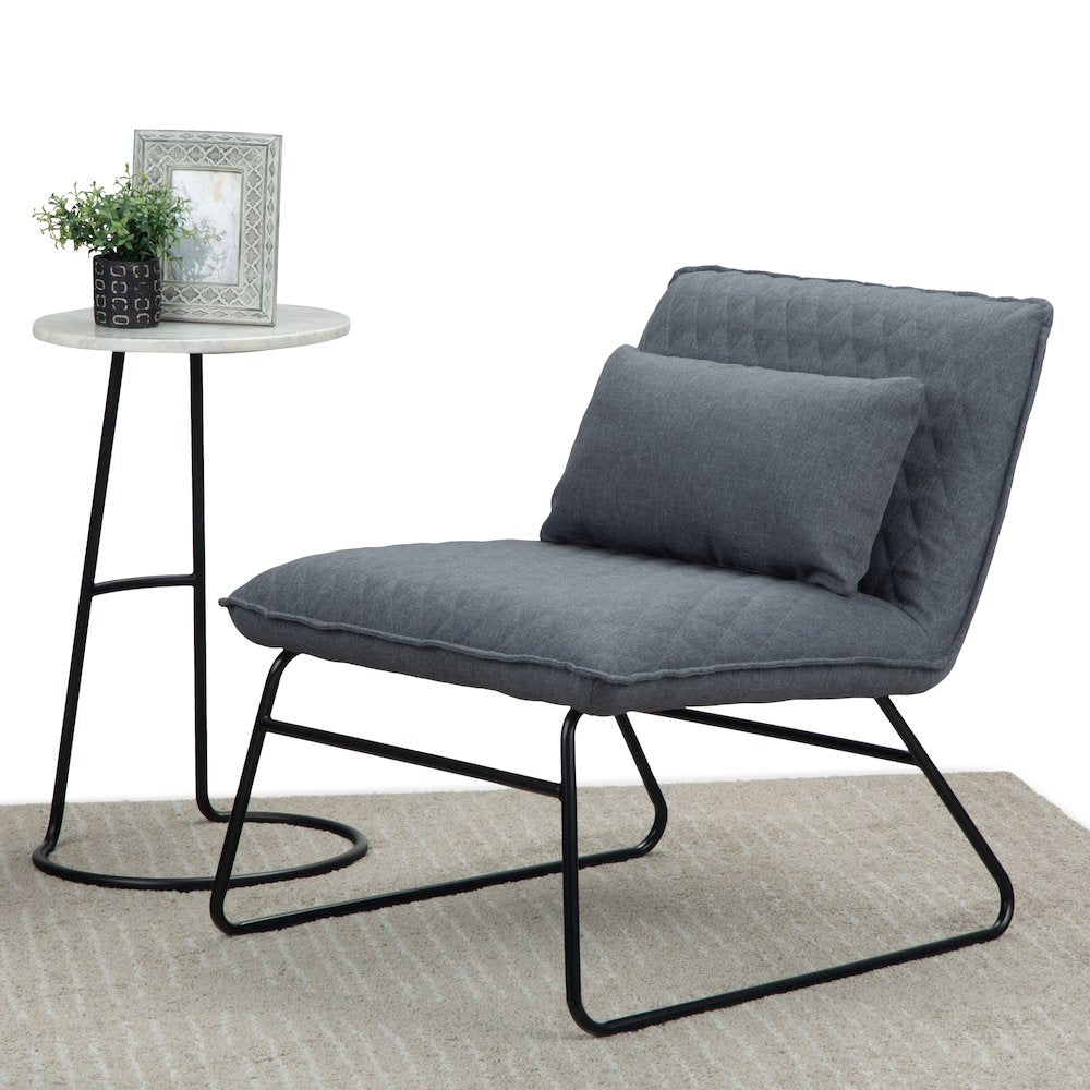 25 Inch Wide Modern Accent Chair With Lumbar Pillow In Grey Linen Look Fabric