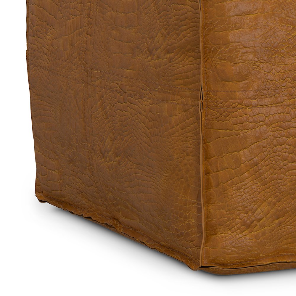 Brody 18 inch Wide Boho Square Pouf in Tan Genuine Leather
