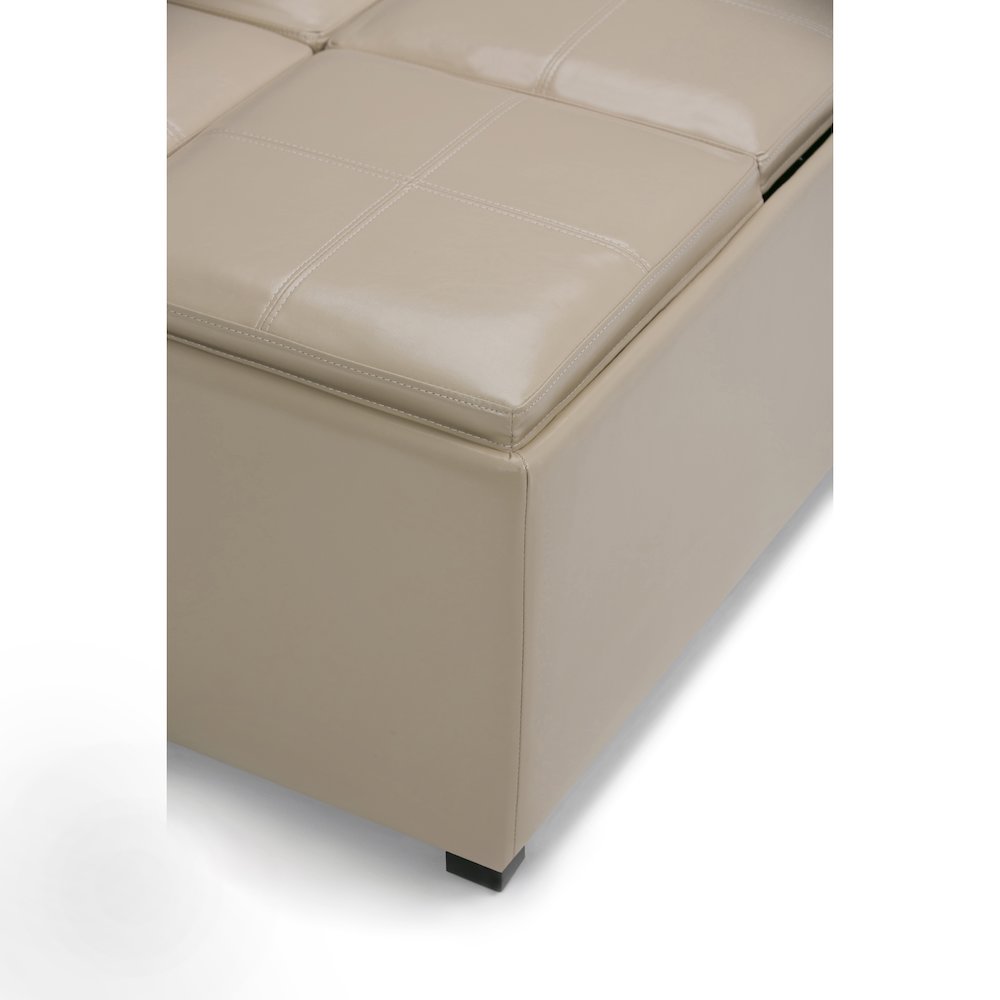 Avalon Square Coffee Table Storage Ottoman In Satin Cream Vegan Faux Leather