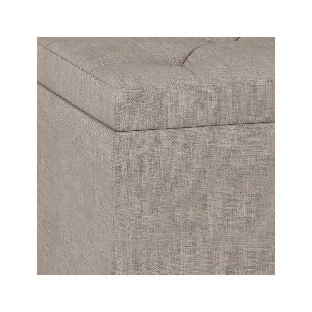 Hamilton Lift Top Rectangular Storage Ottoman in Natural Linen Look Fabric