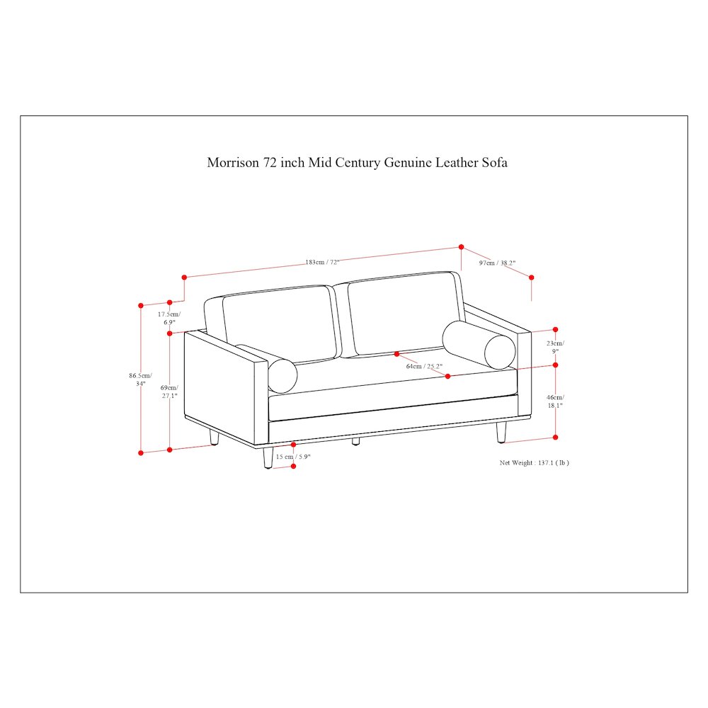 Morrison 72-Inch Sofa In Genuine Leather
