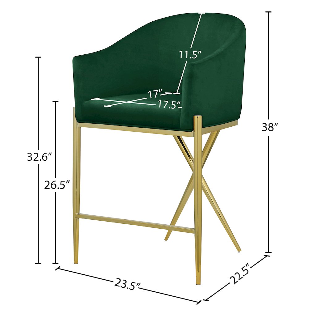 Xavier Green Velvet Counter Stool