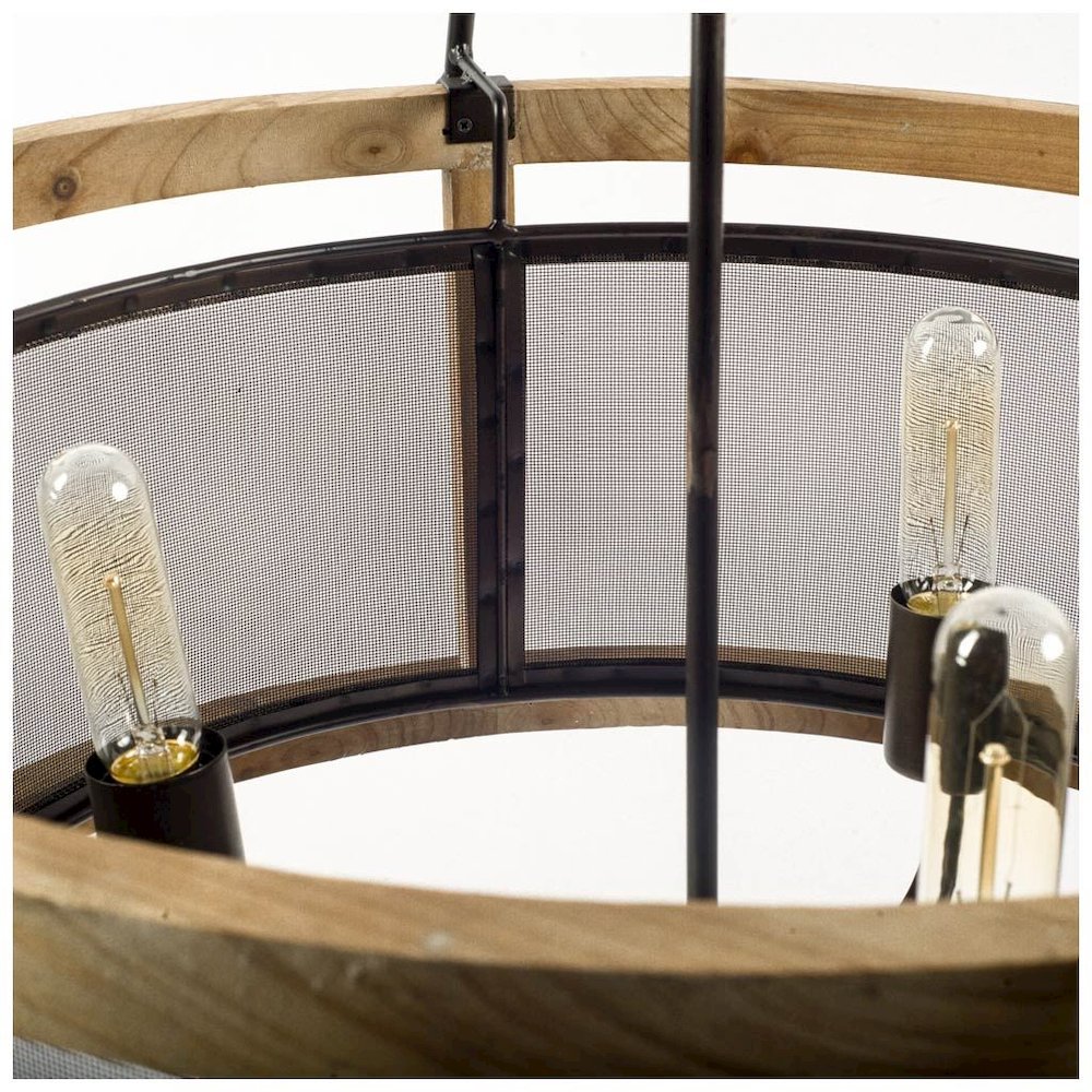 Penhill (25"x24") Black and Wooden Three Bulb Chandelier