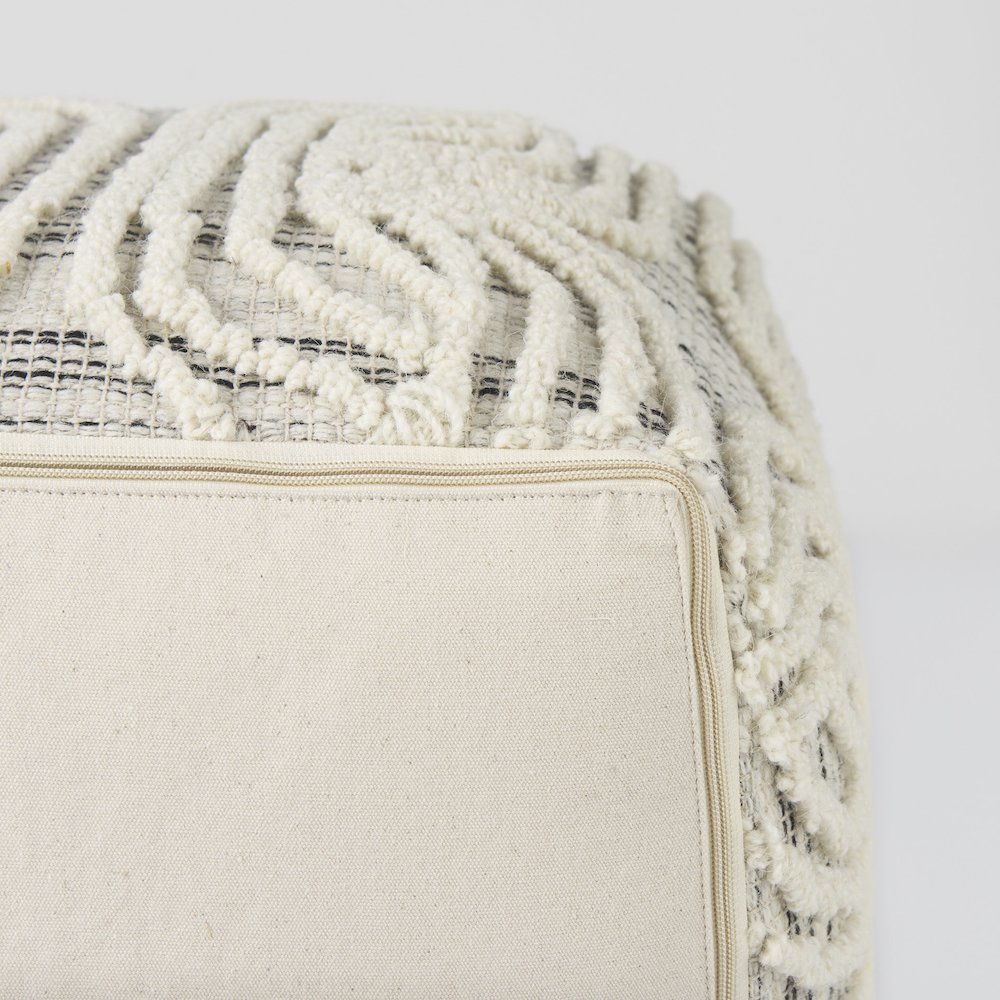 Amaya 16.0L x 16.0W x 16.0H Cream/Black/Gray Wool and Cotton Pouf