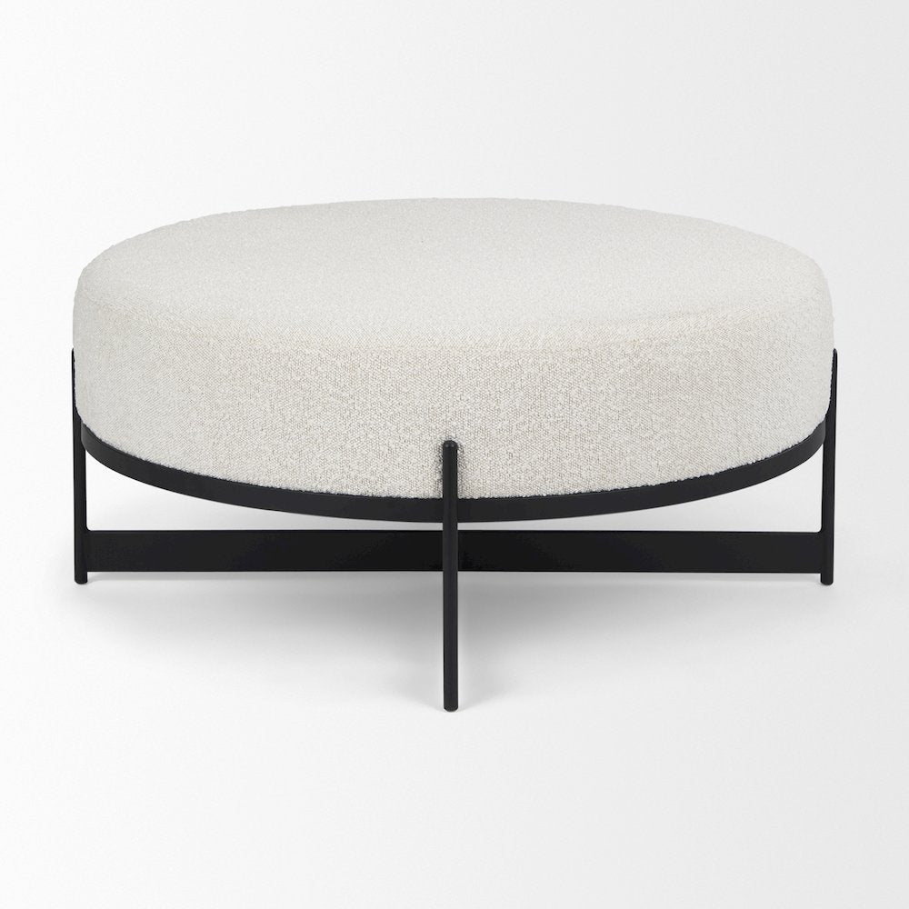 Amelia 35.8L x 35.8W x 15.0H Cream Boucle W/Black Metal Upholstered Ottoman