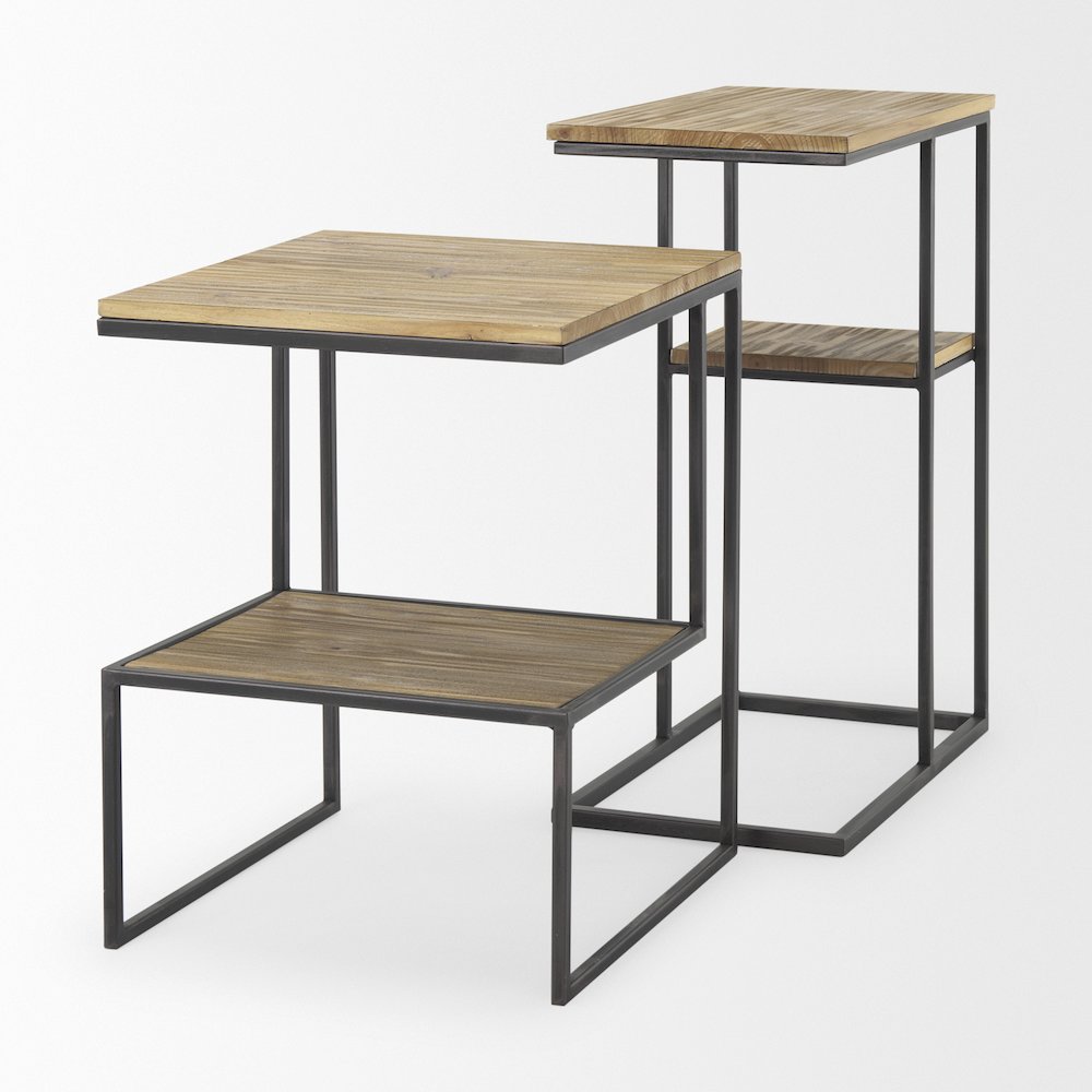 Ronin 22"H Square 2-Tier Wood w/ Black Metal Accent Table
