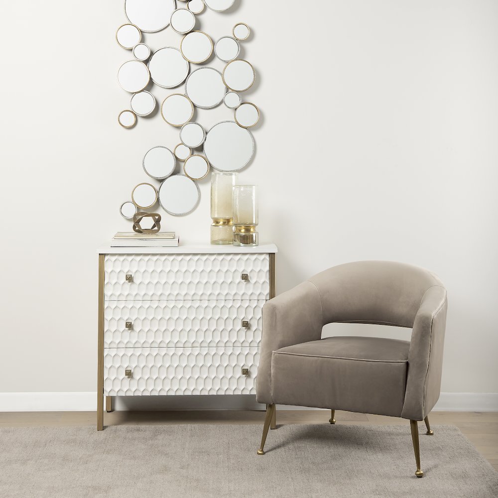Savannah White Fir Veneer w/ Gold Metal 3-Drawer Accent Cabinet