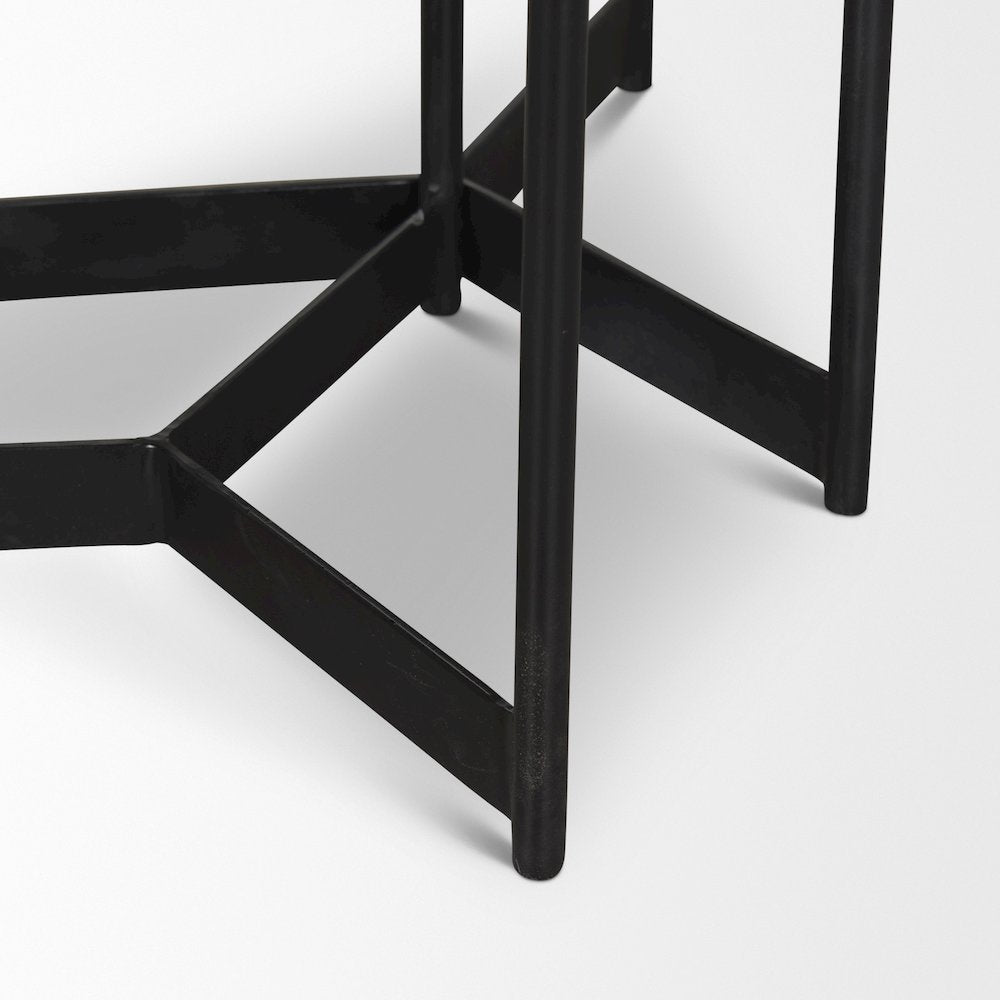 Larkin Marble & Dark Brown Wood Tabletop Nesting End/Side Tables
