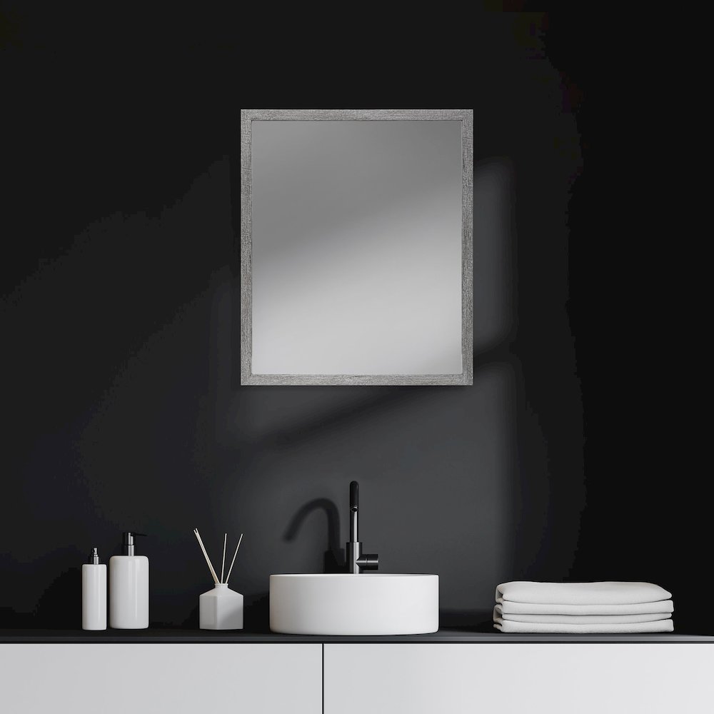 Bristol Grey 20x24 Faux Wood Frame Bathroom Vanity Mirror