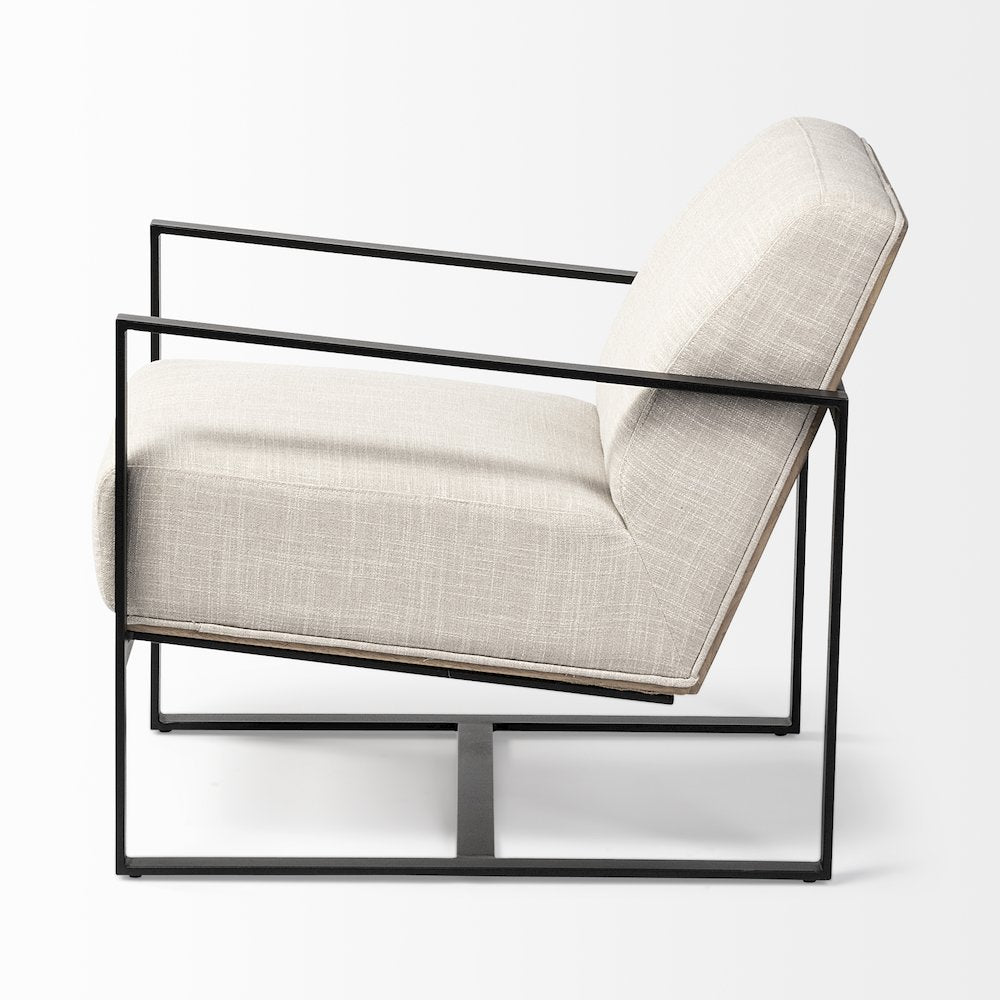Light Beige Upholstered Seat Wood Back, Metal Frame Accent Chair