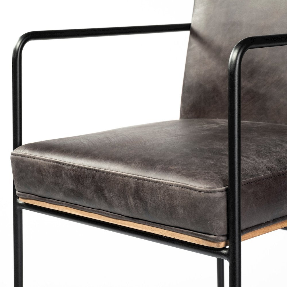 36" Total Height Black Leather Seat Wood Back, Metal Frame Counter Stool