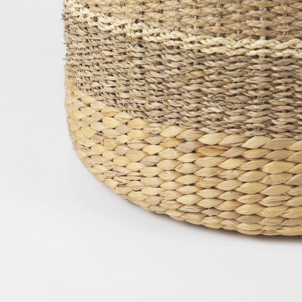 Maya 17.7L x 17.7W x 17.7H Light BrownMedium Brown Stripes Seagrass Round Pouf