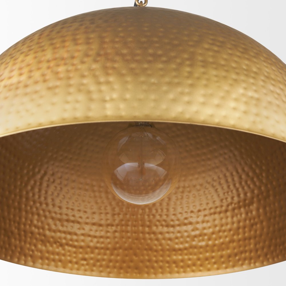 Karina 24" Round Brass-tone Hammered Metal Dome Pendant Light