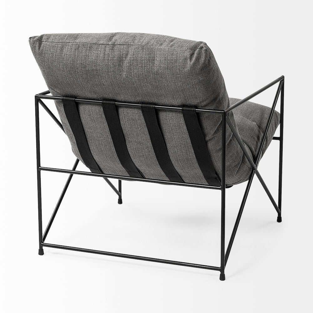 Leonidas 28.5L x 29.5W x 34.0H Grey Fabric Wrap Black Metal Frame Accent Chair