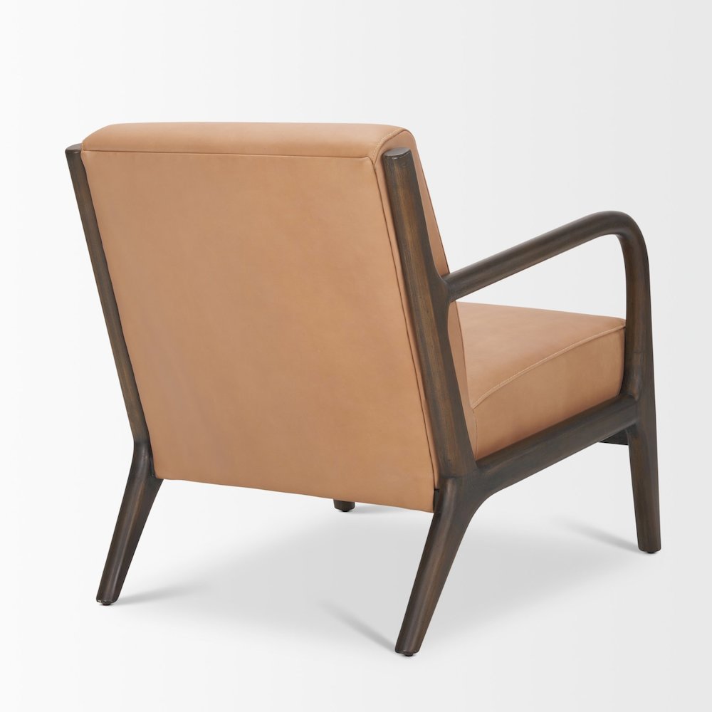 Cashel Accent Chair W/ Dark Brown Wood and Tan Genuine Leather