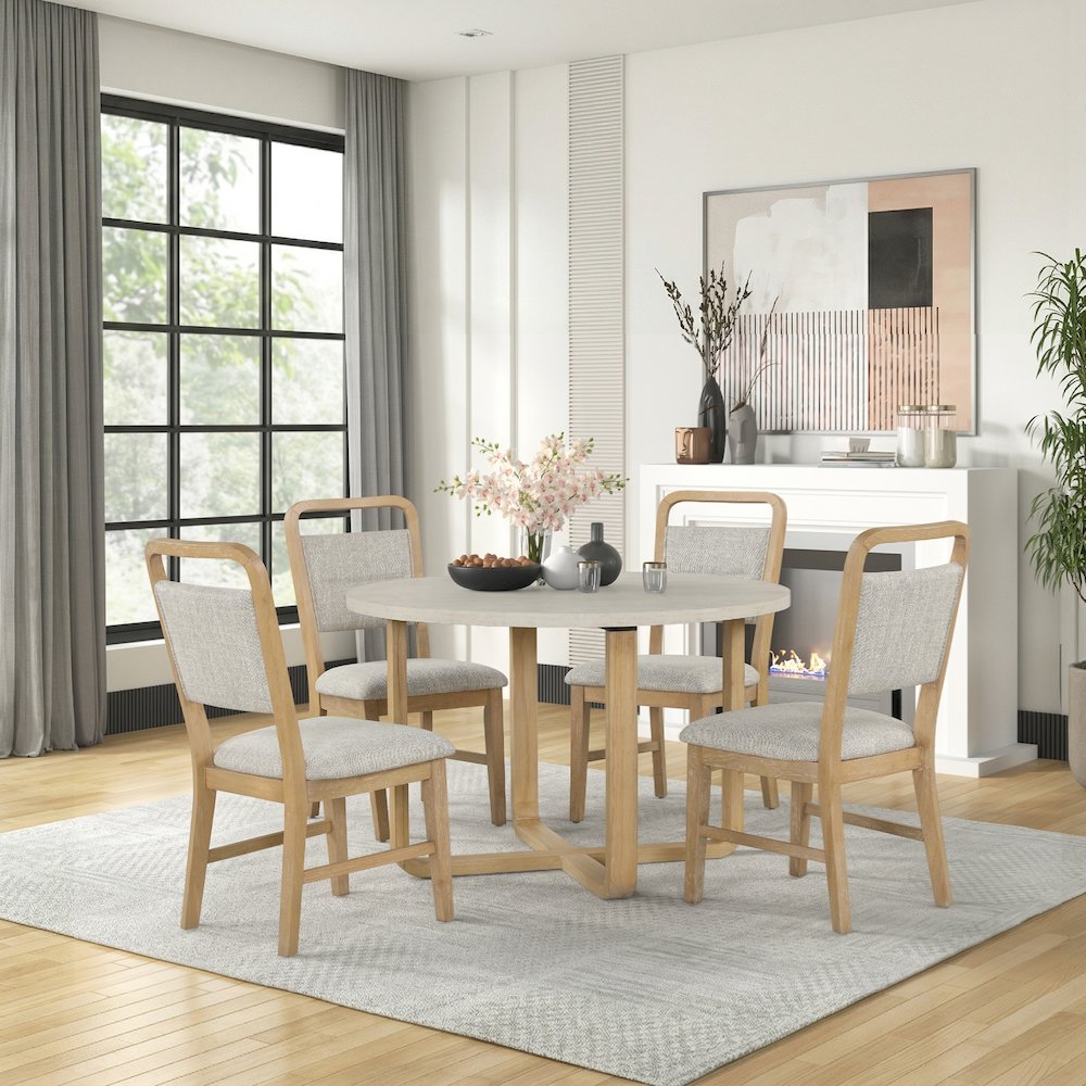 Arden 5-Piece Dining Set, 47" Round Table with 4 Solid Wood Chairs